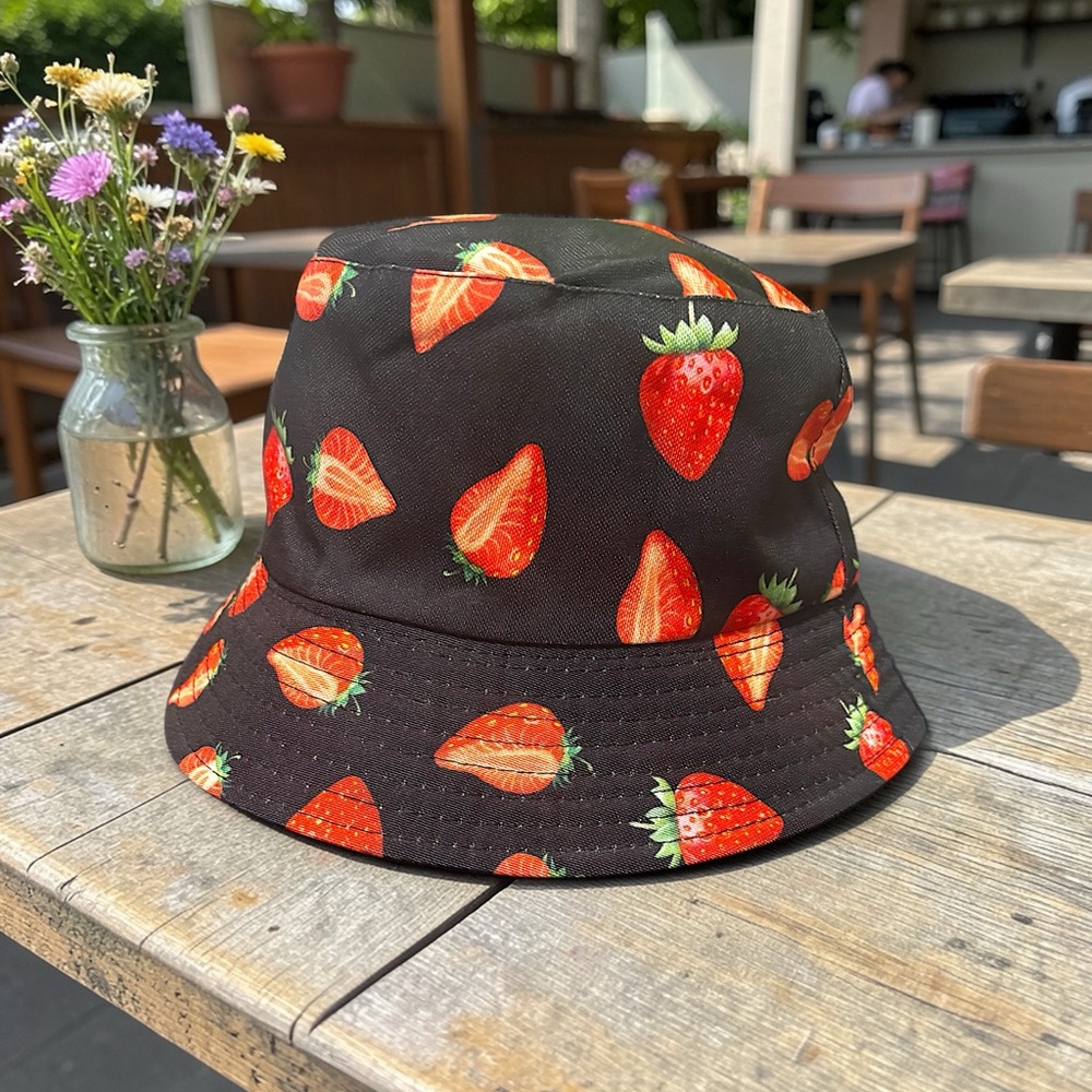 Strawberry Print bucket hat